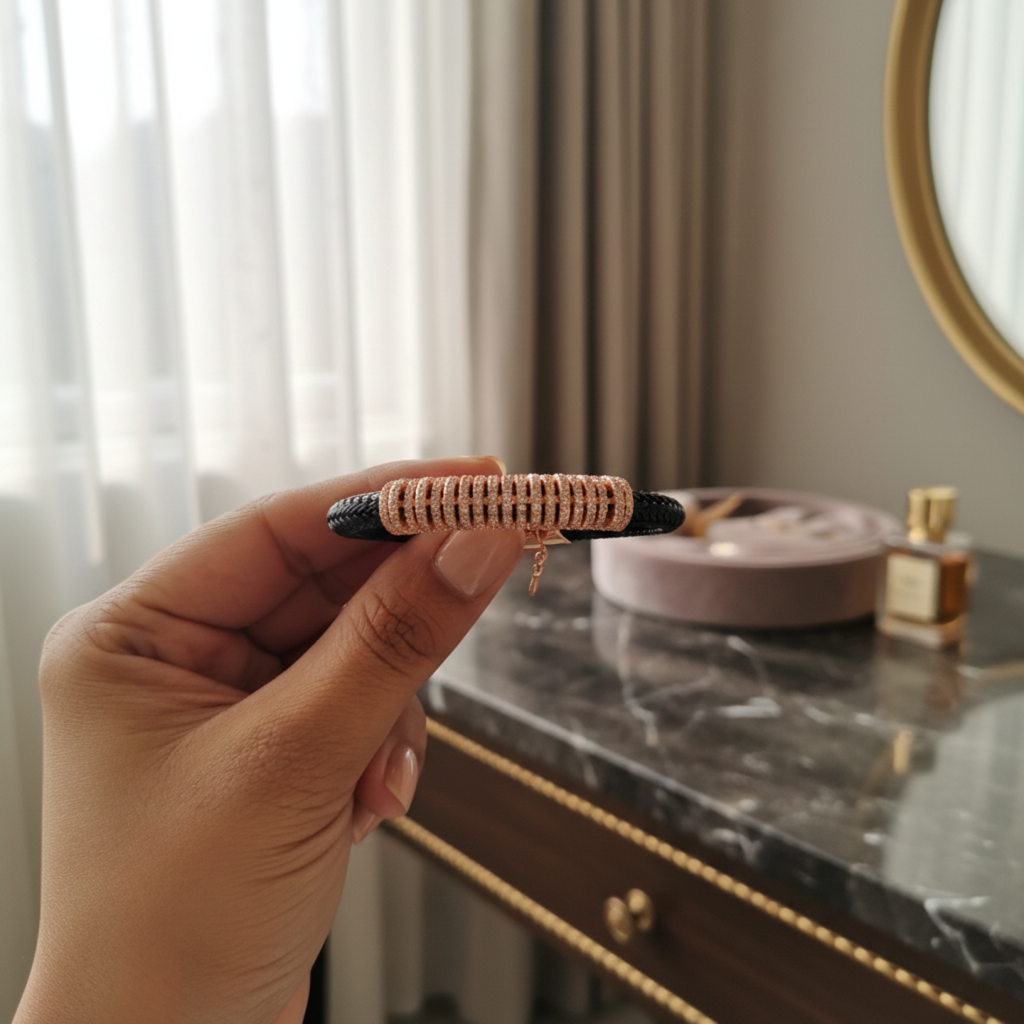 Rose Gold Pave Barrel Cord Bracelet