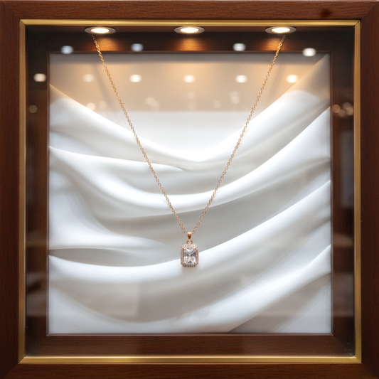 Rose Gold Emerald-Cut Halo Necklace