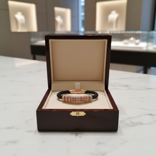 Rose Gold Pave Barrel Cord Bracelet