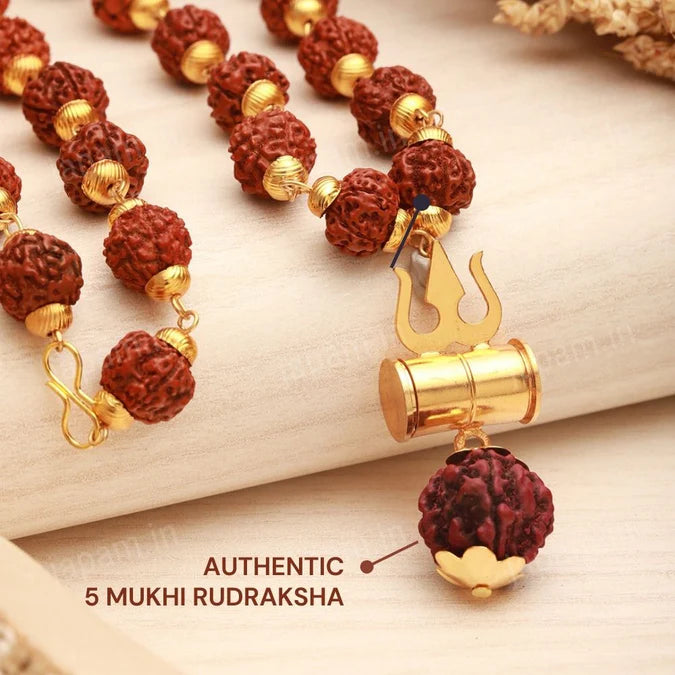 Gold Plated Trishul Rudraksha Mala