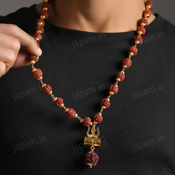 Gold Plated Trishul Rudraksha Mala