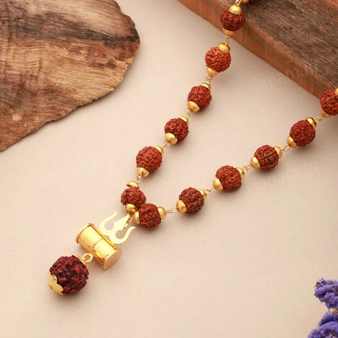 Gold Plated Trishul Rudraksha Mala