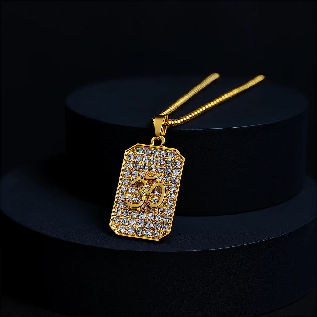 Plated Om Dog Tag Pendant Necklace