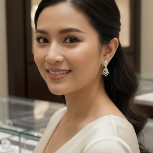 Graceful Art Deco Drop Earrings in White Gold Finish