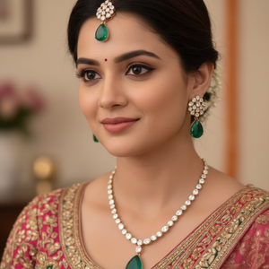 Verdant Bloom Emerald & Polki Maang Tikka Set