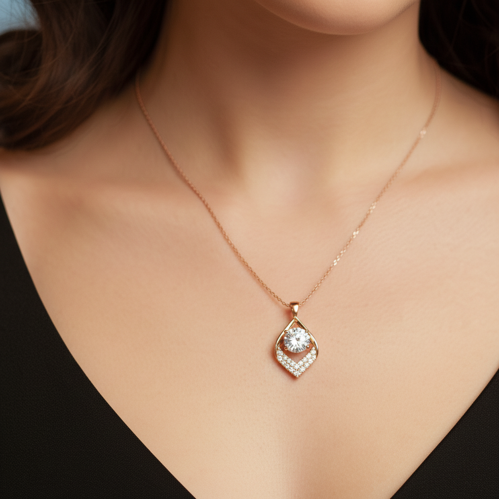Rose Gold Marquise Halo Necklace