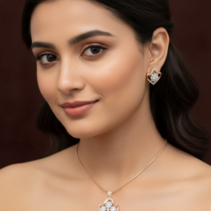 Rose Gold Floral Heart Pendant & Earrings Set