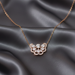Rose Gold Floral Halo Diamond Pendant Necklace