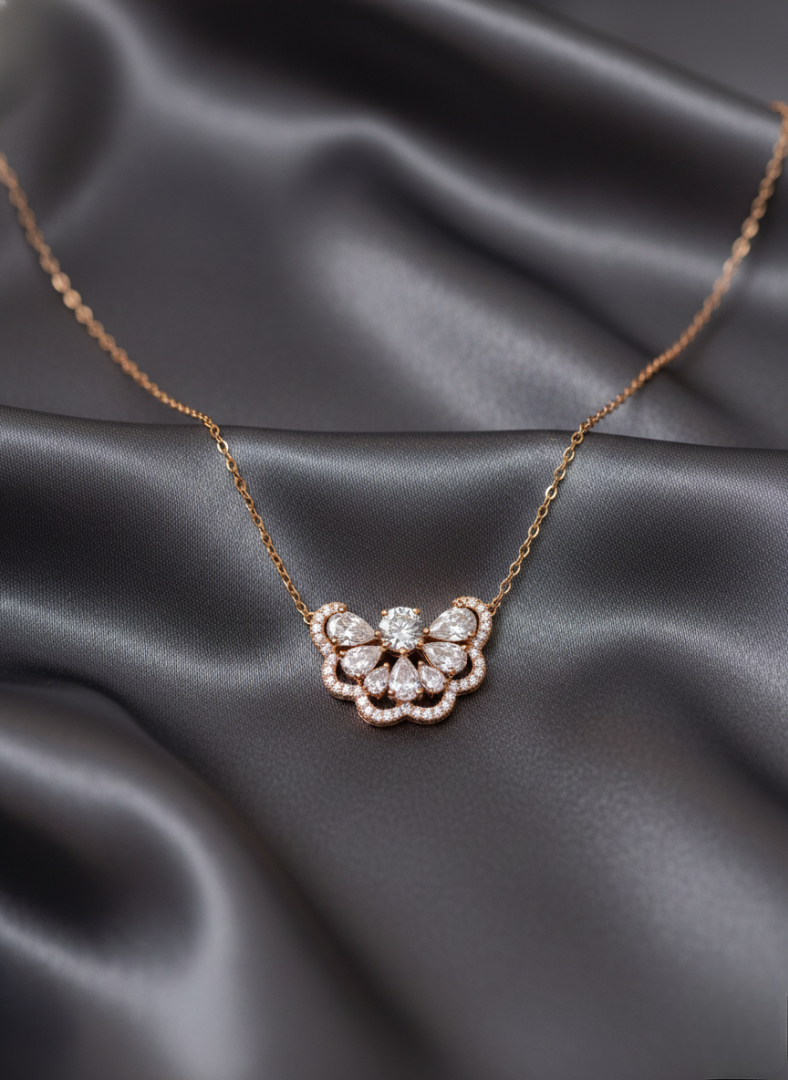 Rose Gold Floral Halo Diamond Pendant Necklace