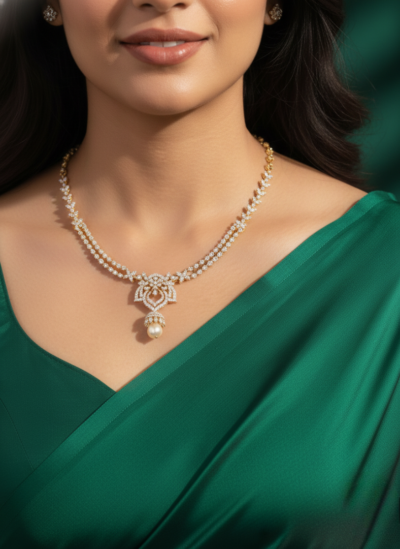 Rose Gold Floral Lace Diamond Necklace