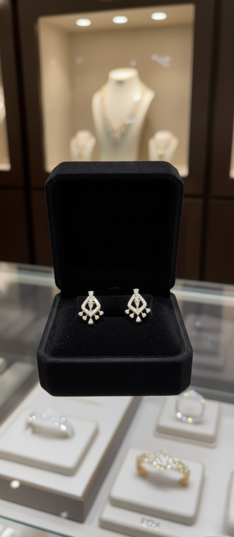 18K Gold Geometric Drop Studs