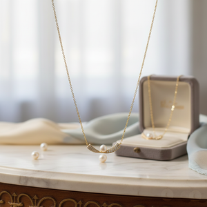 Gold Pearl Arch Necklace