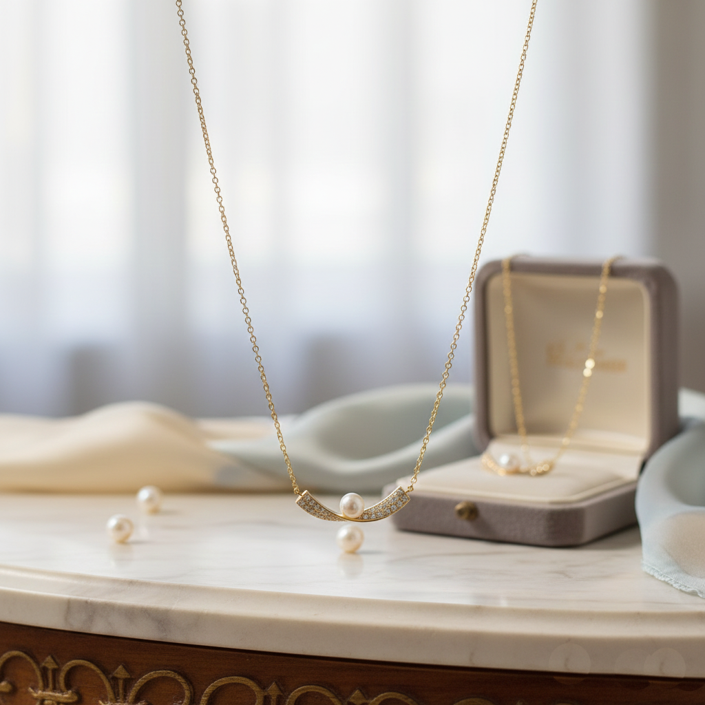 Gold Pearl Arch Necklace