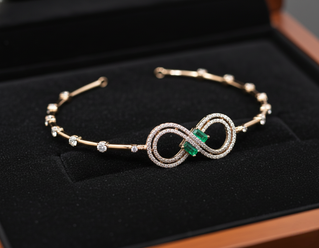 Rose Gold Infinity Emerald Bangle