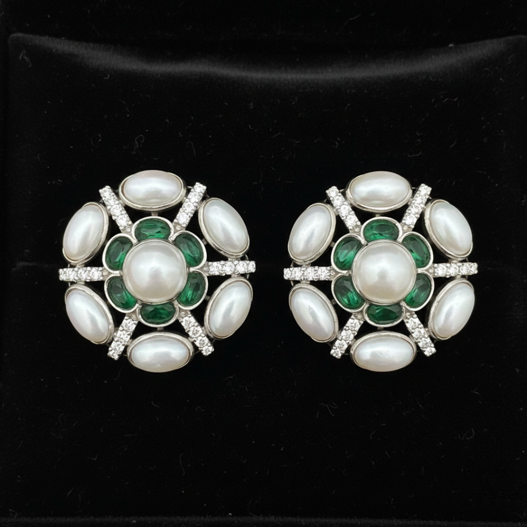 Imperial Pearl & Emerald Radiance Studs