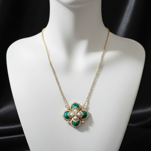 Emerald & Pearl Quatrefoil Statement Necklace