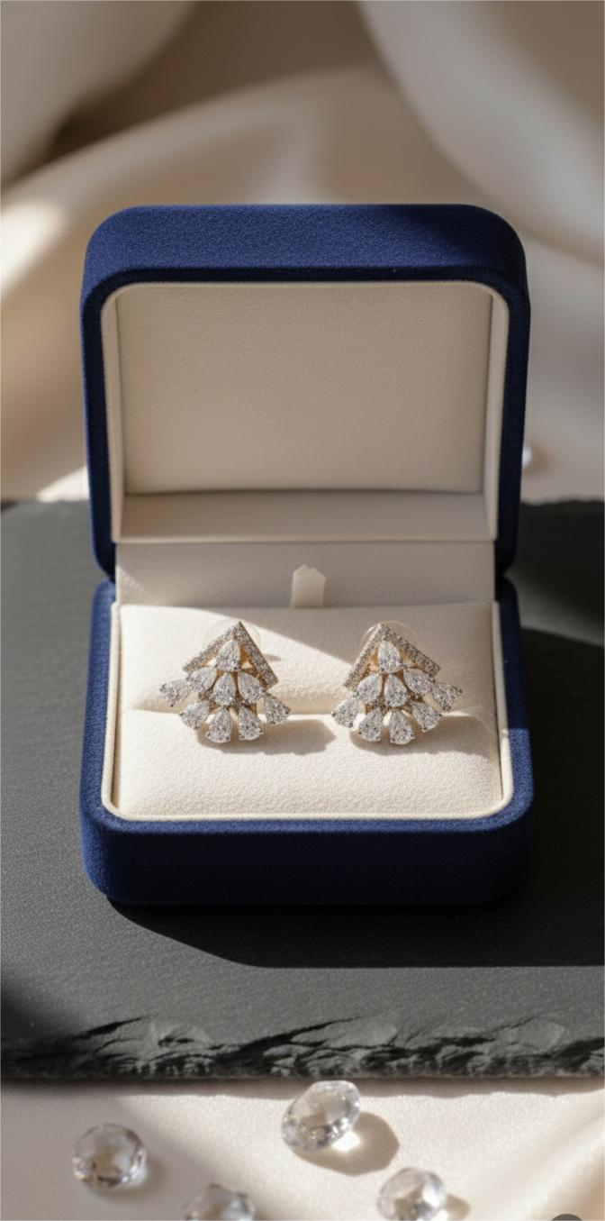 18K Gold Geometric Fan Studs