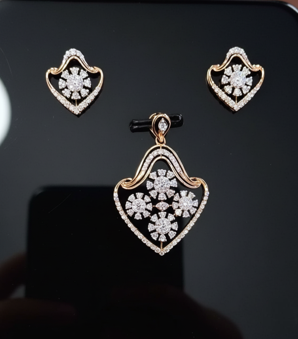 Rose Gold Floral Heart Pendant & Earrings Set