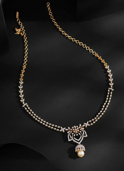 Rose Gold Floral Lace Diamond Necklace