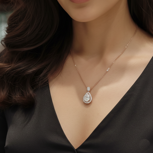 Rose Gold Pear Cut Halo Necklace