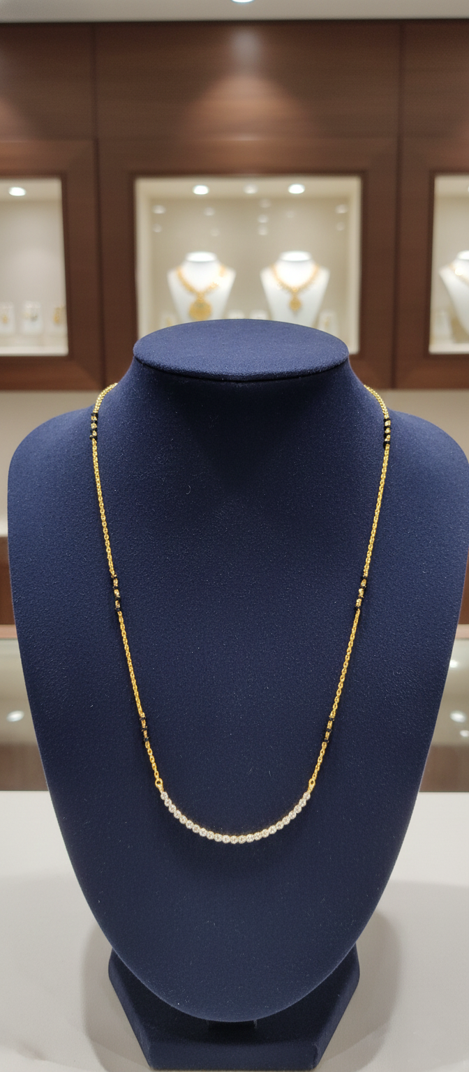 Modern Diamond Mangalsutra with Gold & Black Bead Chain