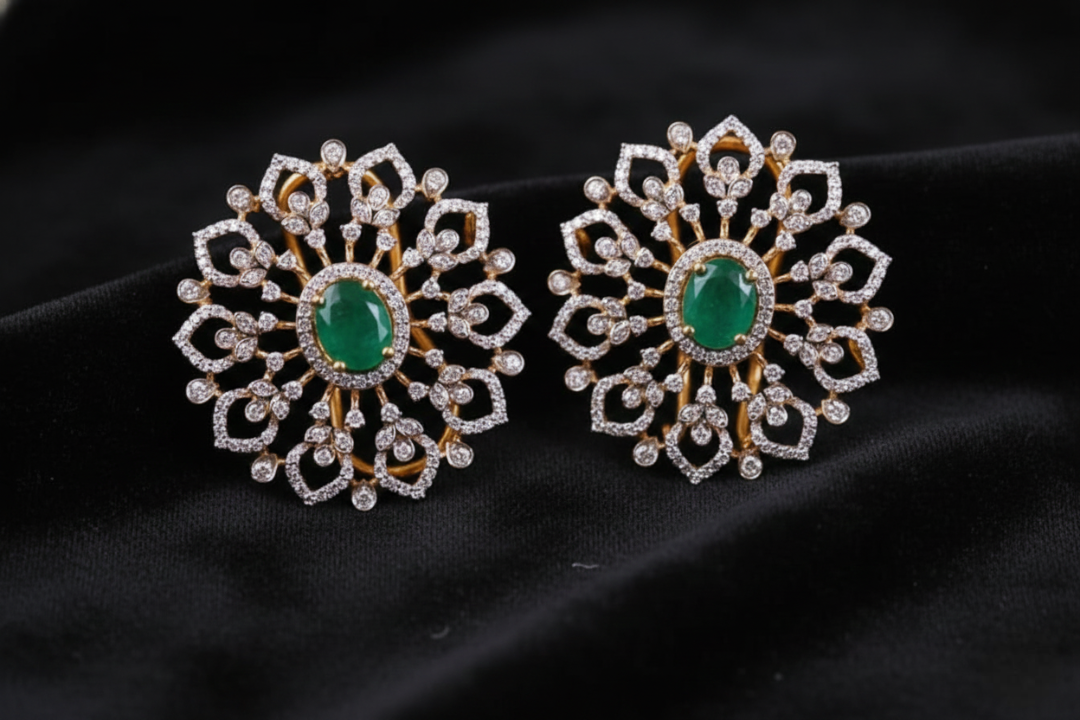 Floral Emerald Sunburst Studs