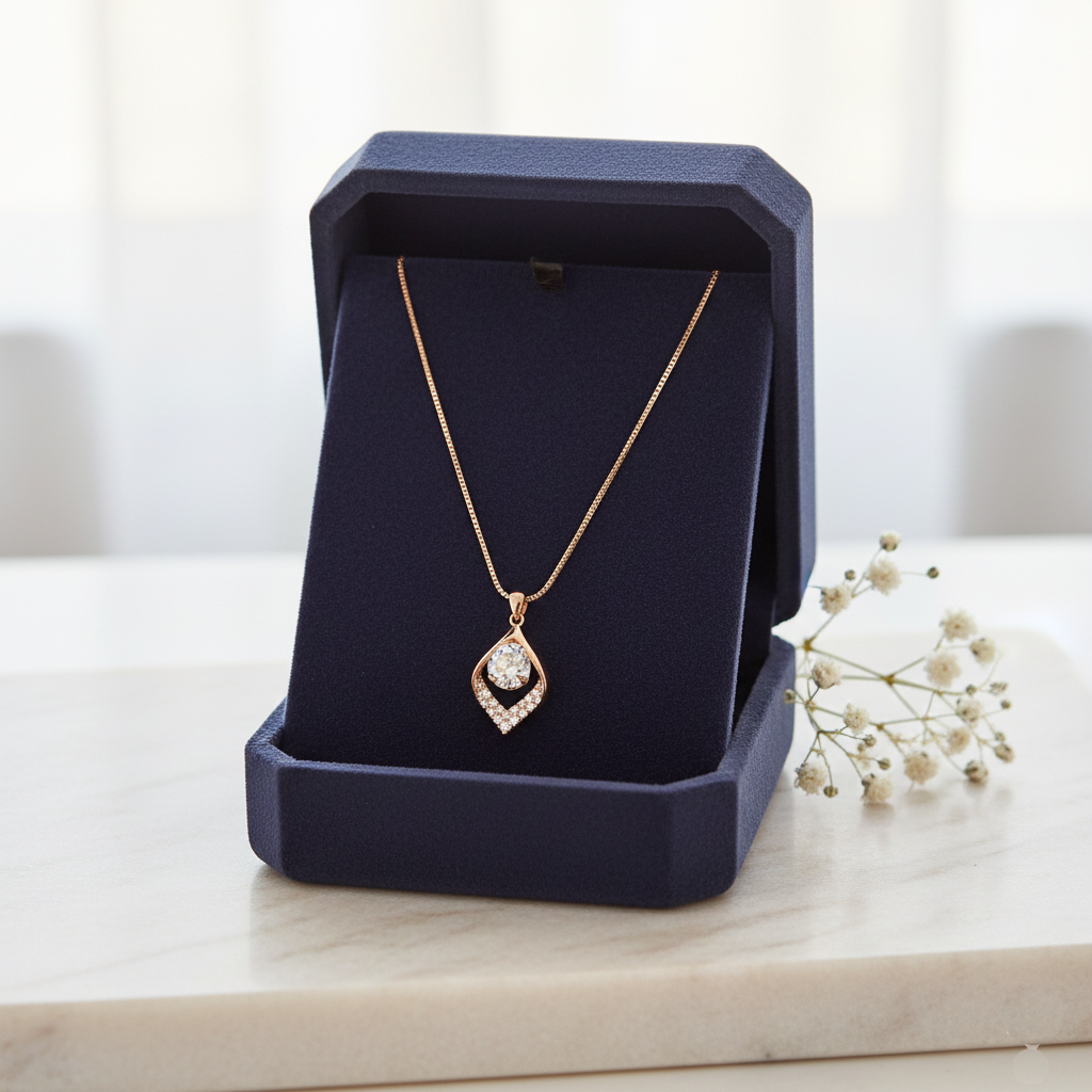 Rose Gold Marquise Halo Necklace