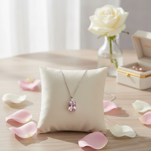 Silver Pink Emerald-Cut Necklace