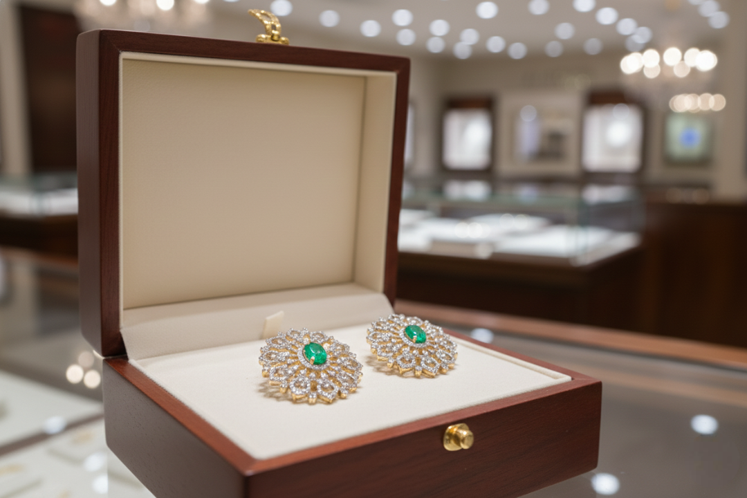 Floral Emerald Sunburst Studs