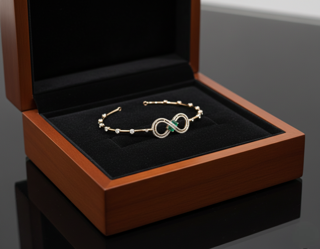 Rose Gold Infinity Emerald Bangle