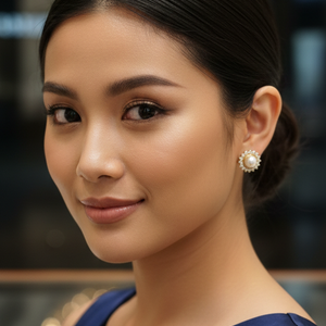 Moonlit Pearl Halo Studs