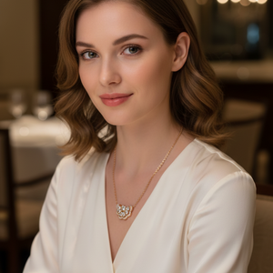 Rose Gold Floral Halo Diamond Pendant Necklace