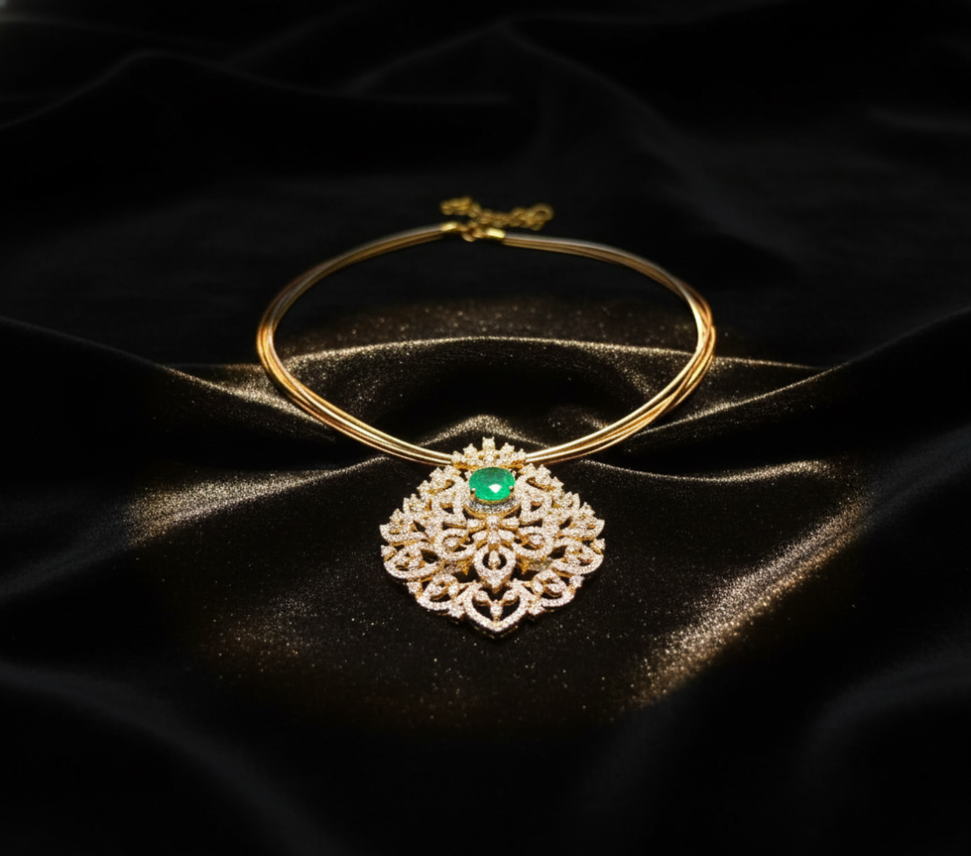 Regal Emerald Filigree Pendant