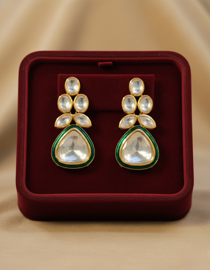 Emerald Teardrop Polki Drop Earrings