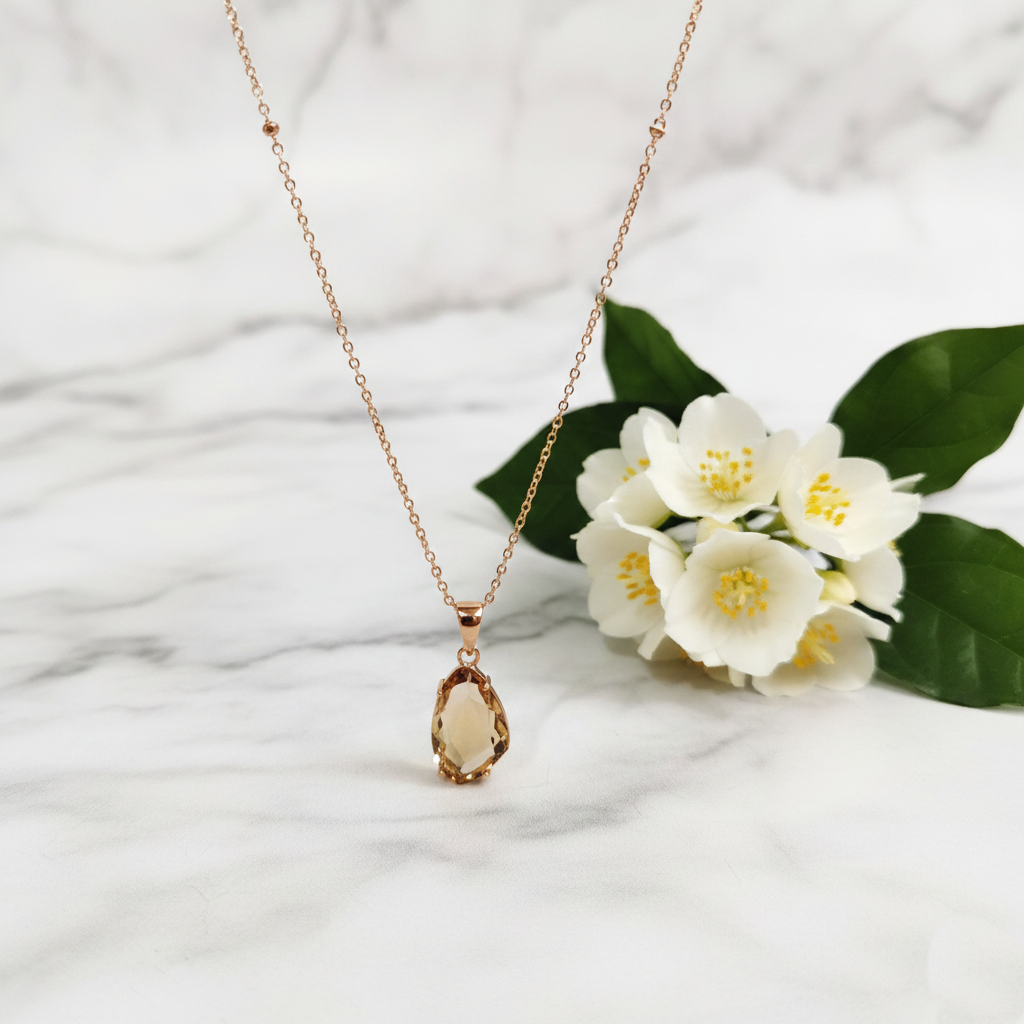 Rose Gold Champagne Tear Drop Necklace