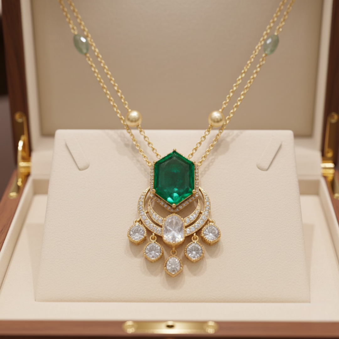 Verdant Hexagon Emerald Pendant