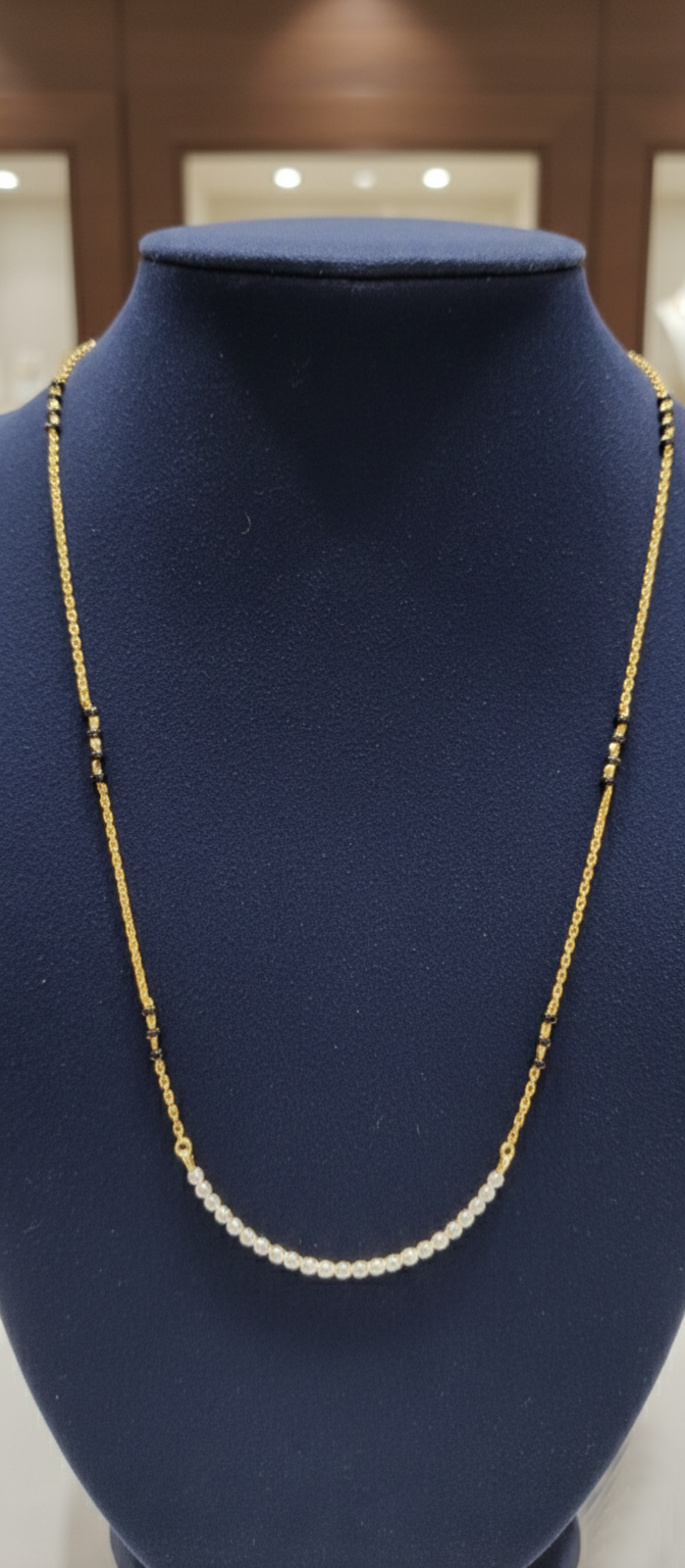 Modern Diamond Mangalsutra with Gold & Black Bead Chain