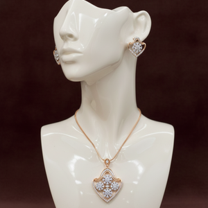 Rose Gold Floral Heart Pendant & Earrings Set