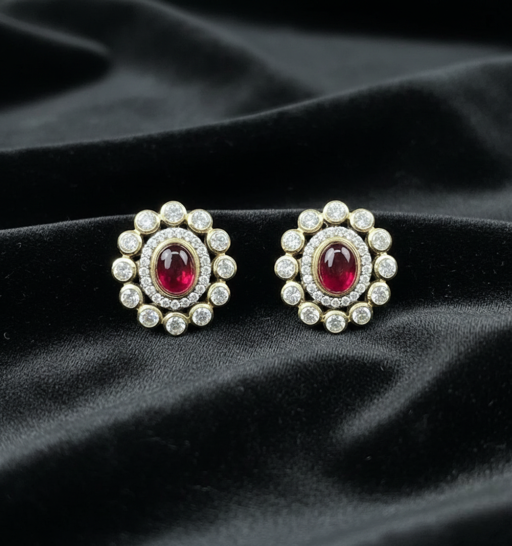 Heritage Ruby & Diamond Sunburst Studs