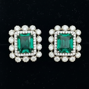 Emerald Cut Green Gemstone Studs