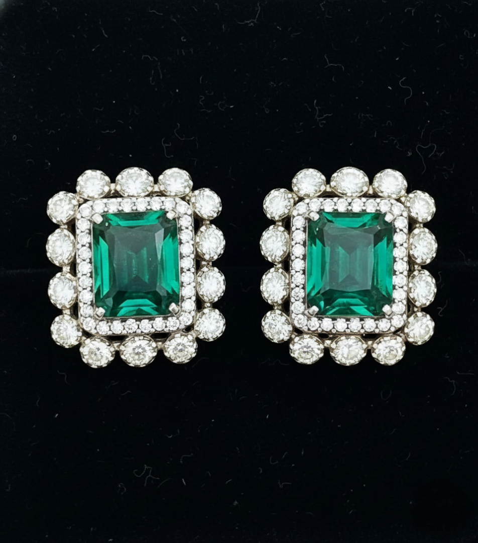 Emerald Cut Green Gemstone Studs