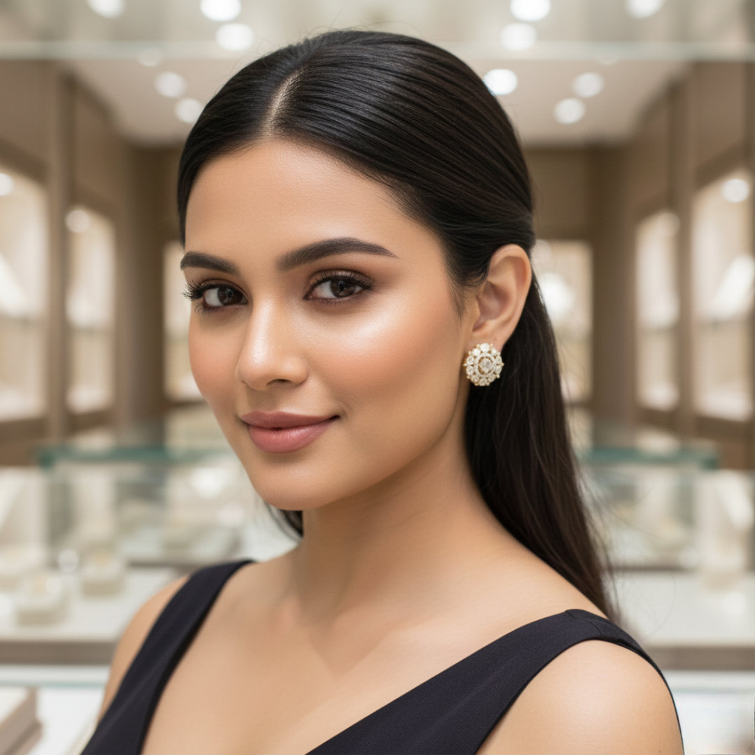 22K Gold Polki Style Floral Studs