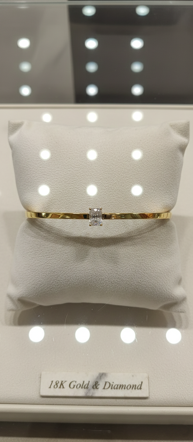 Yellow Gold Emerald Cut Diamond Bangle