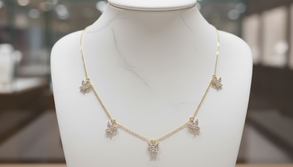 Gold Plated Multi Butterfly Diamond Necklace