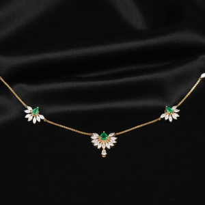 Emerald & Marquise Diamond Sunburst Station Necklace