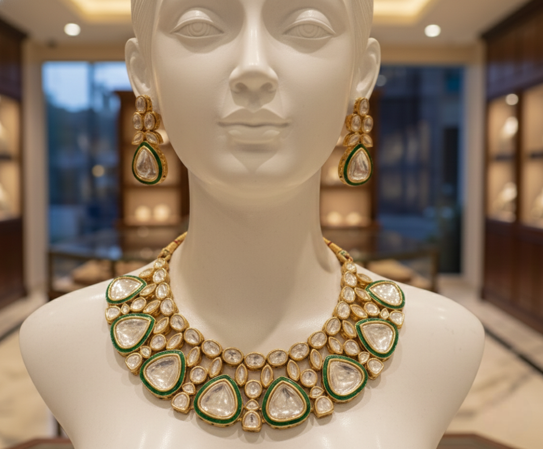 Royal Polki Emerald Choker Set