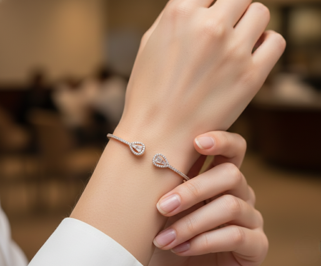 Teardrop Brilliance Open Cuff Bangle