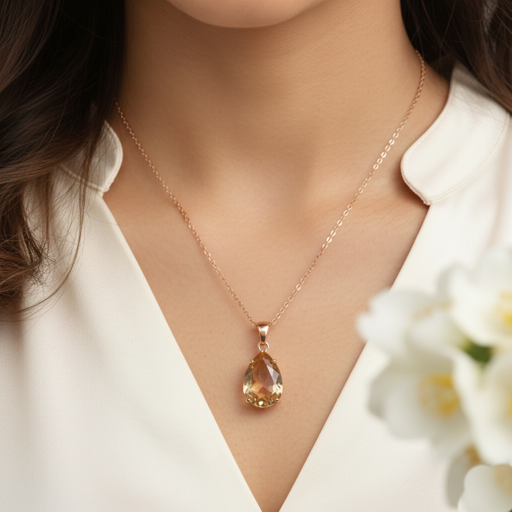 Rose Gold Champagne Tear Drop Necklace