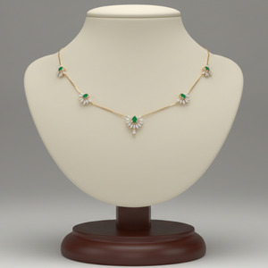 Emerald & Marquise Diamond Sunburst Station Necklace