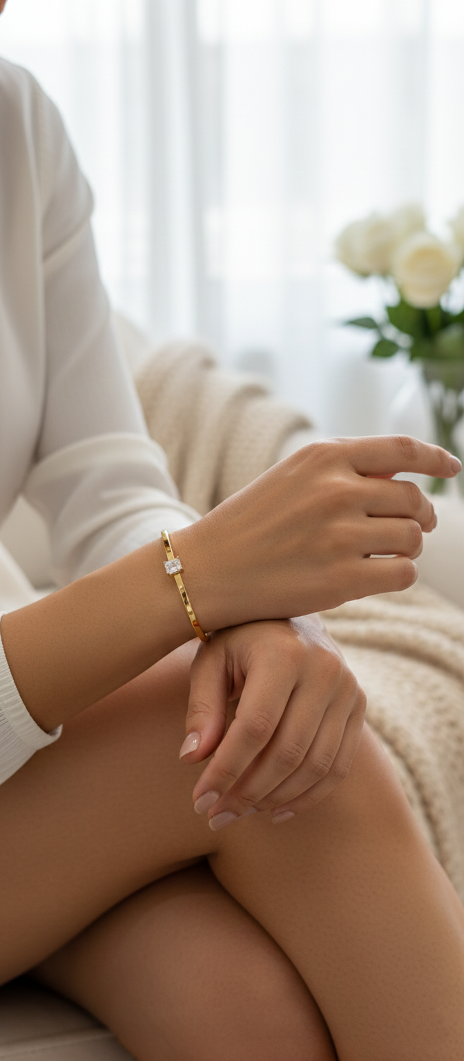 Yellow Gold Emerald Cut Diamond Bangle